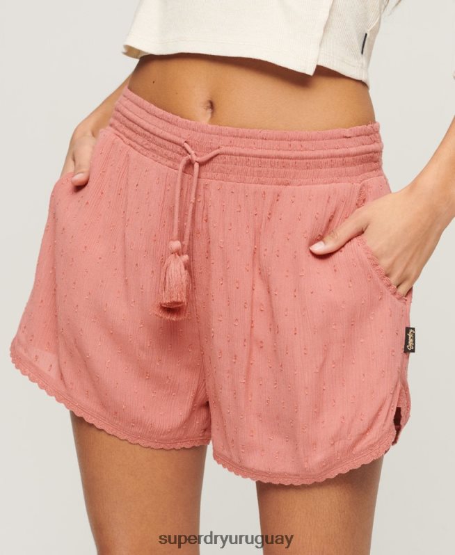 uy Superdry mujer pantalones cortos de playa de época rosa DT2N8Z3094 ropa