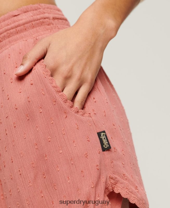 uy Superdry mujer pantalones cortos de playa de época rosa DT2N8Z3094 ropa