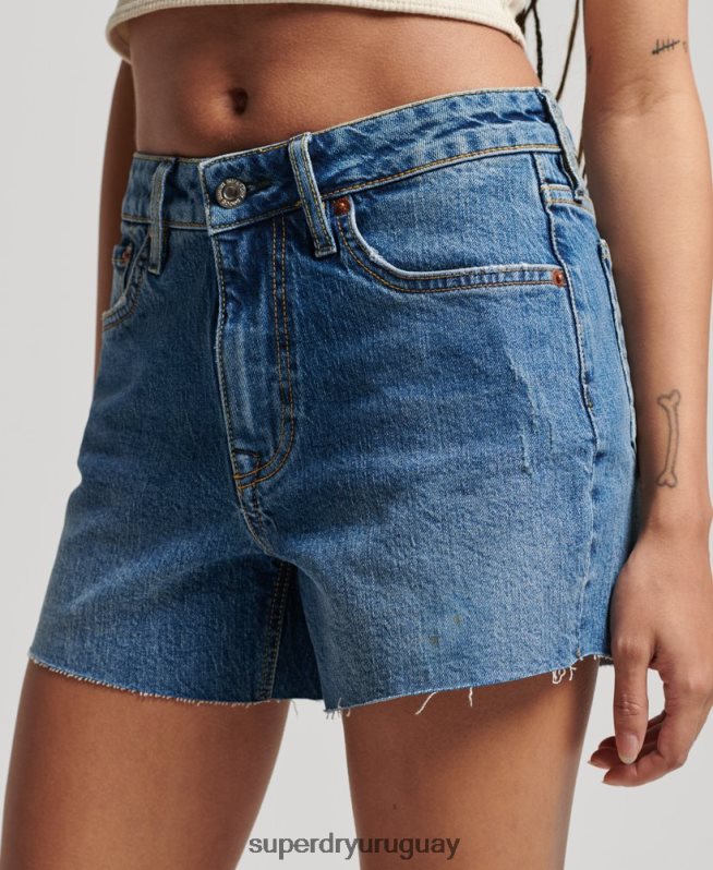 uy Superdry mujer shorts ajustados de tiro medio azul DT2N8Z2146 ropa
