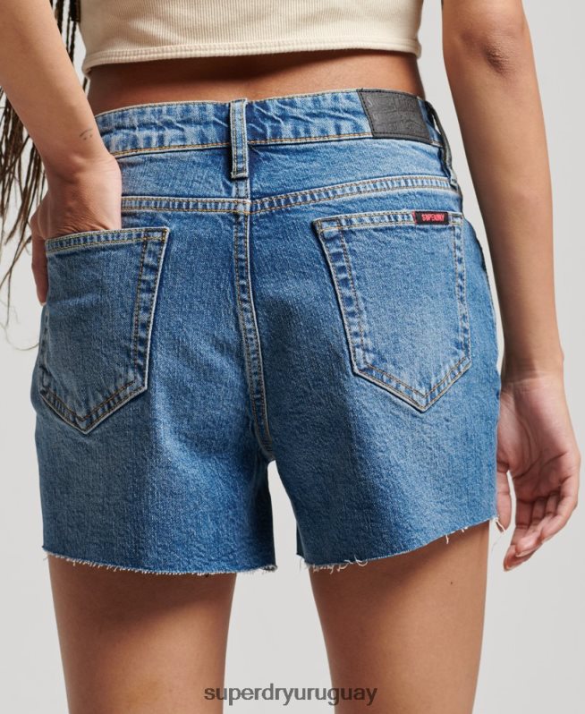 uy Superdry mujer shorts ajustados de tiro medio azul DT2N8Z2146 ropa