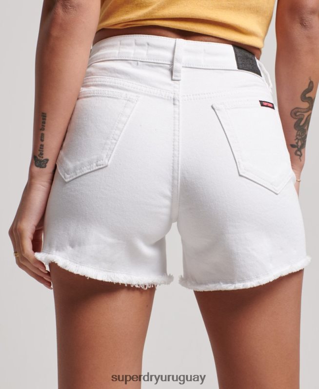 uy Superdry mujer shorts ajustados de tiro medio blanco DT2N8Z2153 ropa