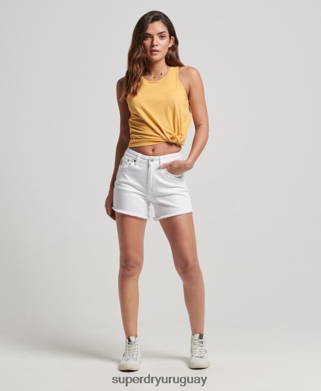 uy Superdry mujer shorts ajustados de tiro medio blanco DT2N8Z2153 ropa
