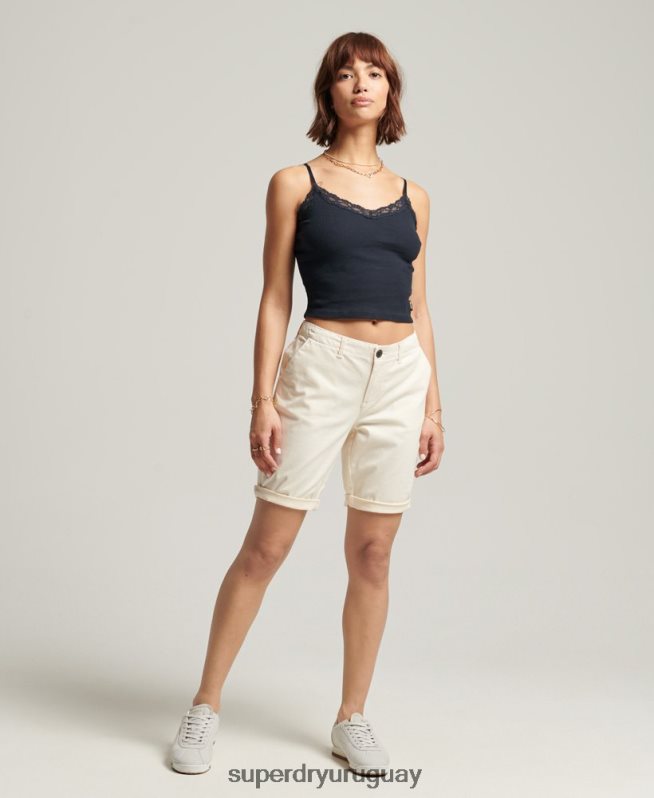 uy Superdry mujer shorts chinos urbanos crema DT2N8Z3142 ropa