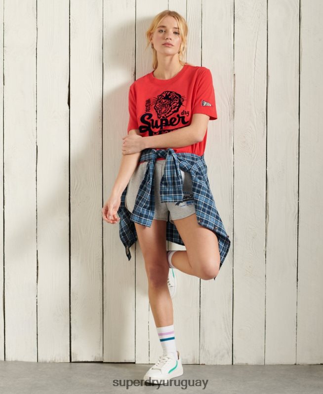 uy Superdry mujer shorts con logo vintage gris claro DT2N8Z3172 ropa