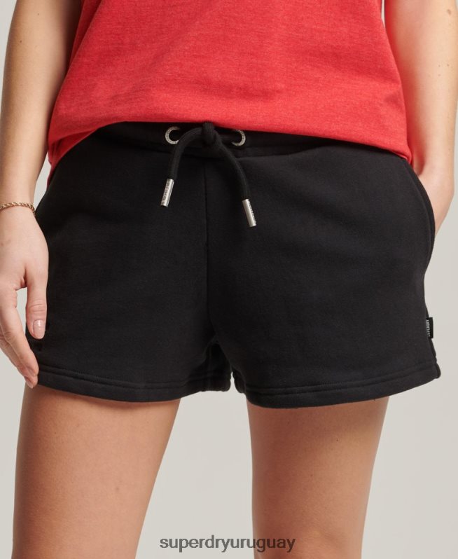 uy Superdry mujer shorts de algodón orgánico con logo vintage negro DT2N8Z3150 ropa