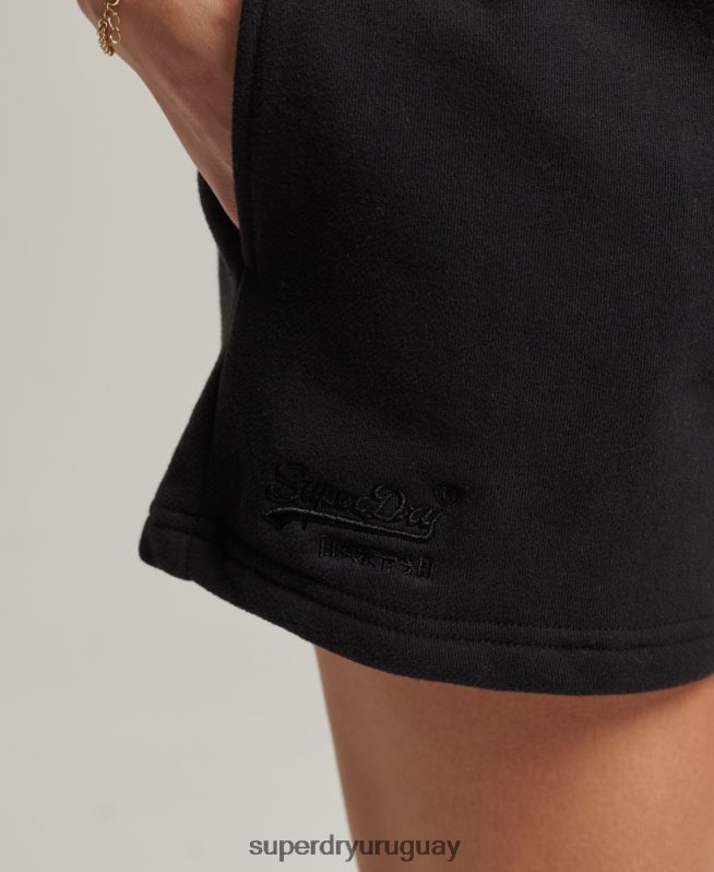 uy Superdry mujer shorts de algodón orgánico con logo vintage negro DT2N8Z3150 ropa