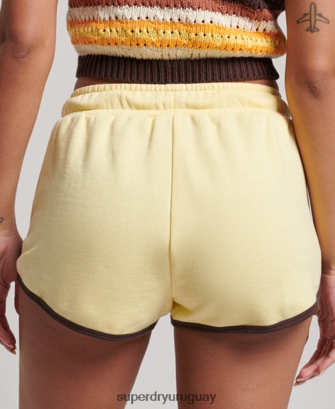 uy Superdry mujer shorts de corredor de jersey vintage amarillo DT2N8Z3107 ropa
