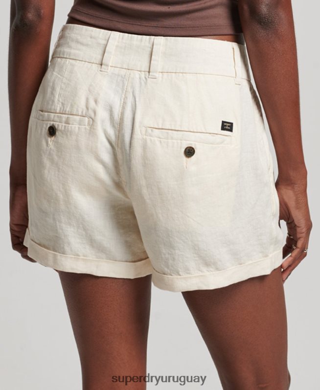 uy Superdry mujer shorts de lino sobreteñidos crema DT2N8Z2070 ropa