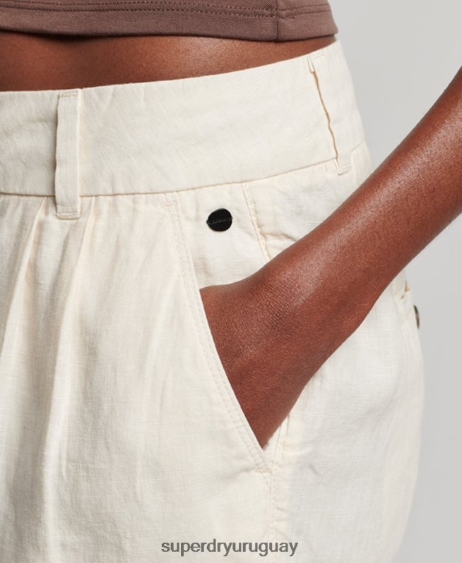 uy Superdry mujer shorts de lino sobreteñidos crema DT2N8Z2070 ropa