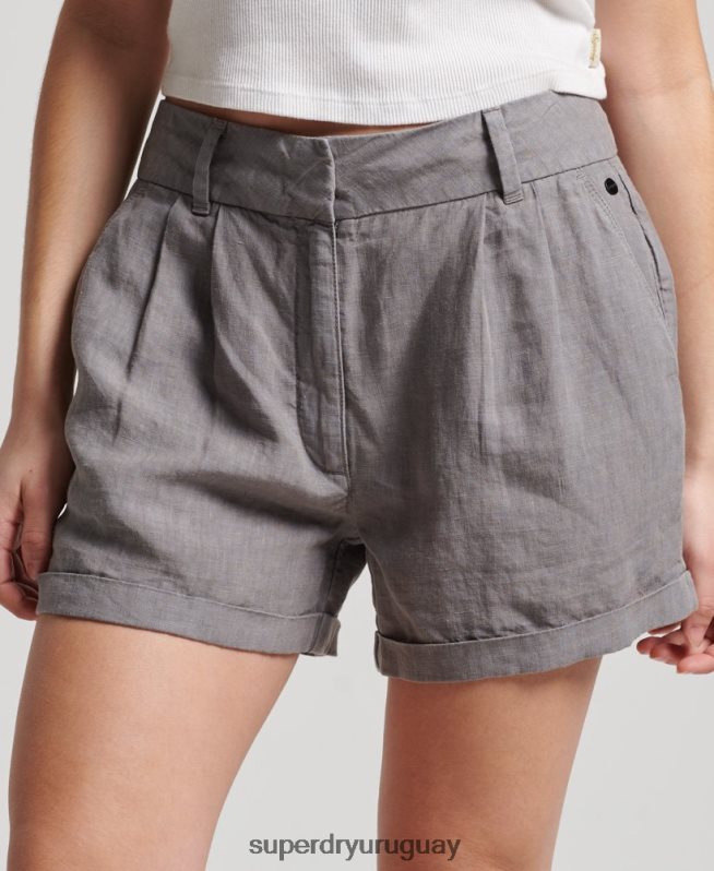 uy Superdry mujer shorts de lino sobreteñidos gris DT2N8Z2156 ropa