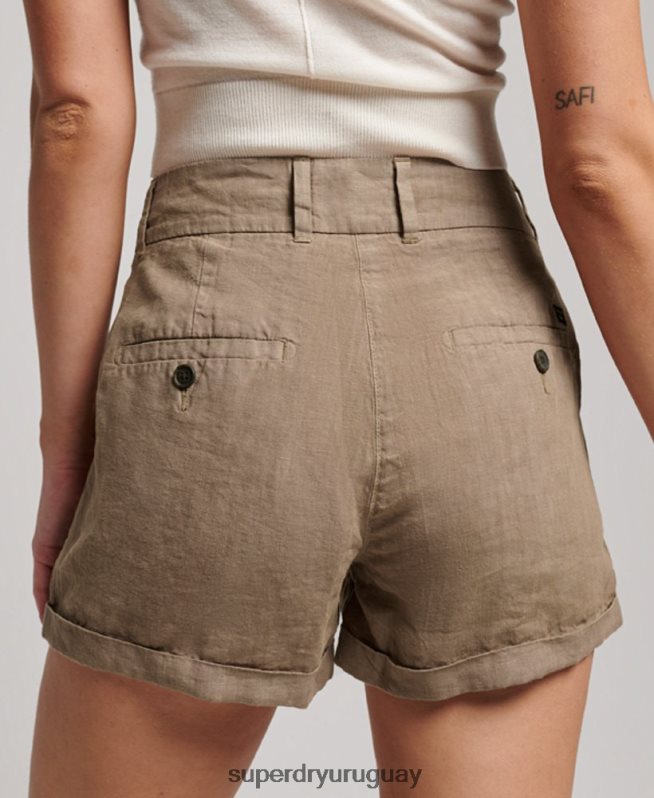 uy Superdry mujer shorts de lino sobreteñidos marrón DT2N8Z2125 ropa
