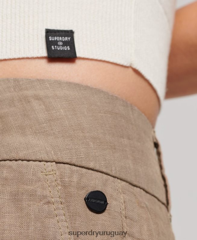 uy Superdry mujer shorts de lino sobreteñidos marrón DT2N8Z2125 ropa