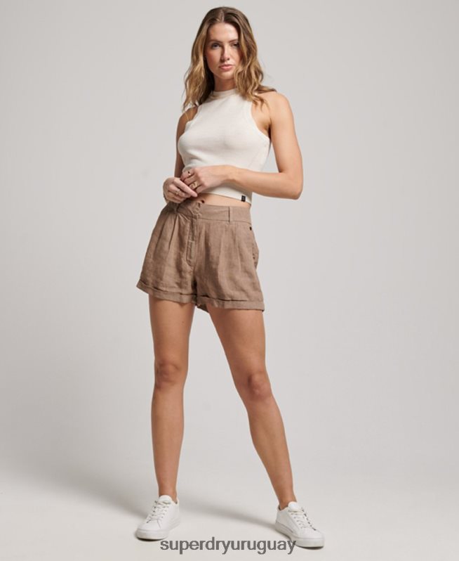 uy Superdry mujer shorts de lino sobreteñidos marrón DT2N8Z2125 ropa