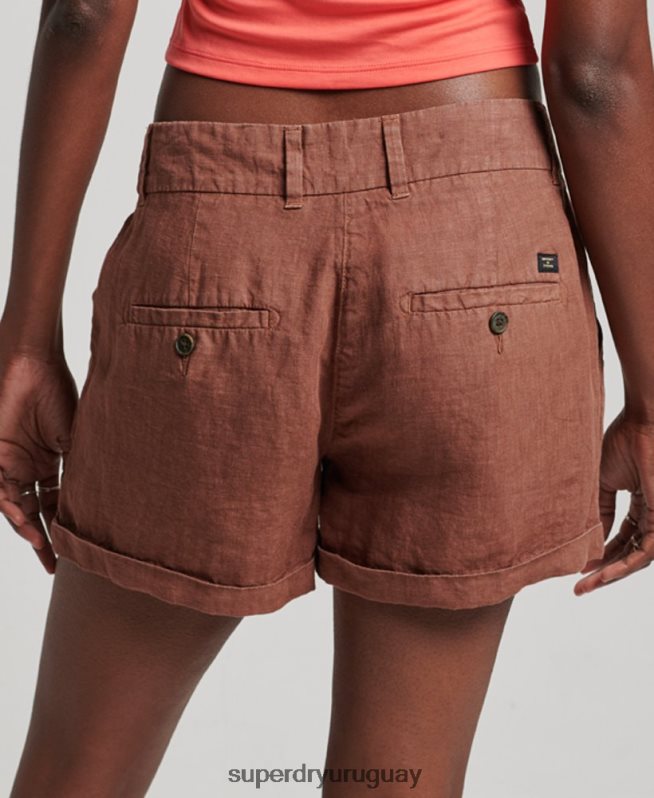 uy Superdry mujer shorts de lino sobreteñidos marrón DT2N8Z2237 ropa