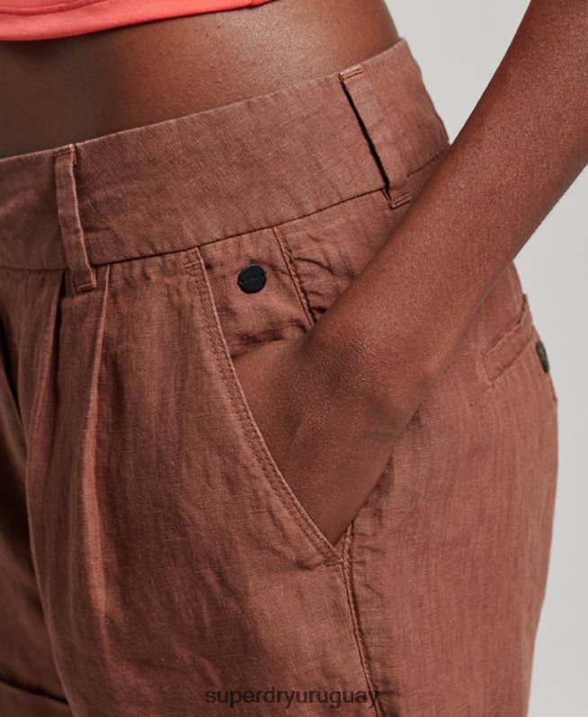 uy Superdry mujer shorts de lino sobreteñidos marrón DT2N8Z2237 ropa