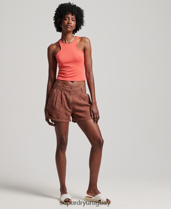 uy Superdry mujer shorts de lino sobreteñidos marrón DT2N8Z2237 ropa
