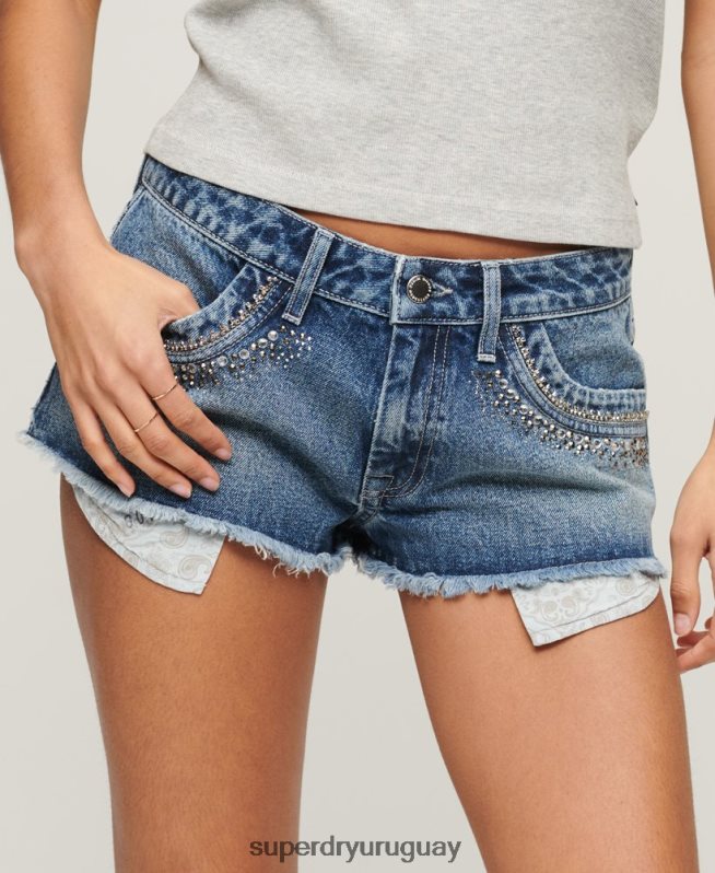 uy Superdry mujer shorts de mezclilla con detalles de strass azul DT2N8Z2090 ropa