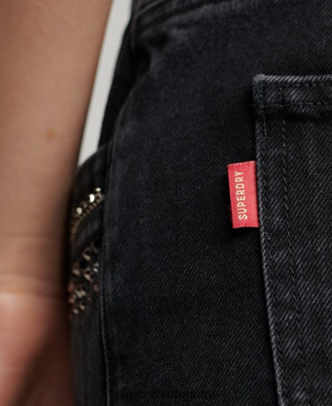 uy Superdry mujer shorts de mezclilla con detalles de strass negro DT2N8Z3112 ropa