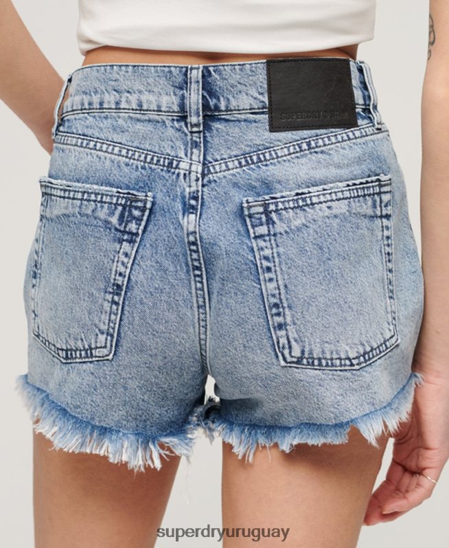 uy Superdry mujer shorts de mezclilla de tiro alto azul claro DT2N8Z2061 ropa