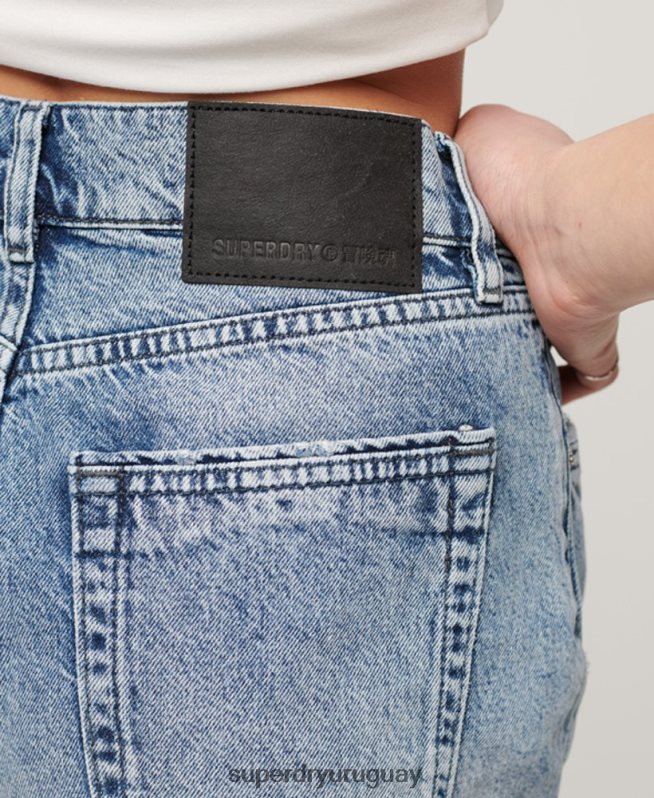 uy Superdry mujer shorts de mezclilla de tiro alto azul claro DT2N8Z2061 ropa