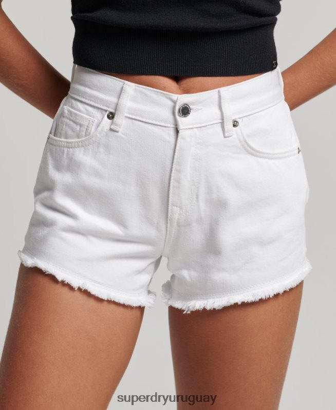 uy Superdry mujer shorts de mezclilla de tiro alto blanco DT2N8Z2024 ropa