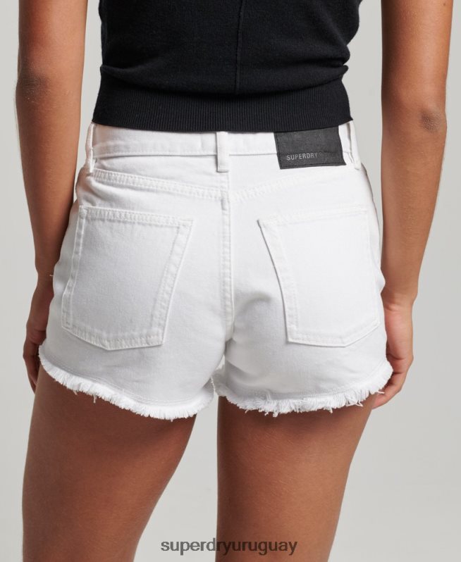 uy Superdry mujer shorts de mezclilla de tiro alto blanco DT2N8Z2024 ropa