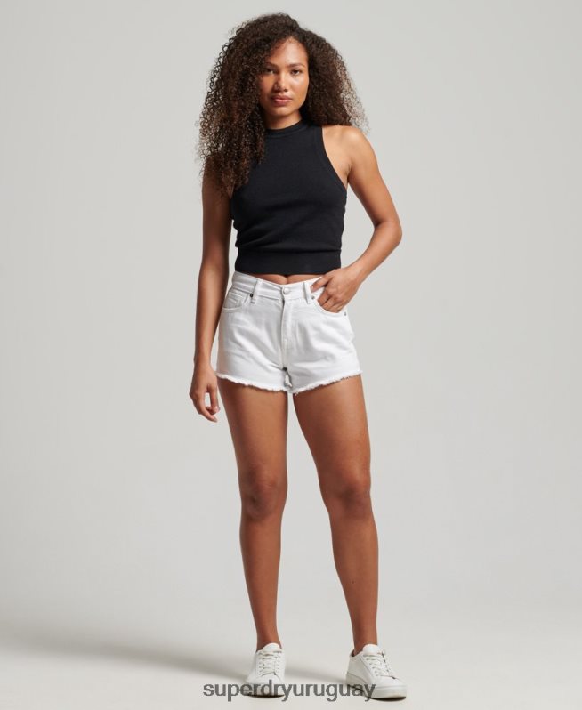 uy Superdry mujer shorts de mezclilla de tiro alto blanco DT2N8Z2024 ropa