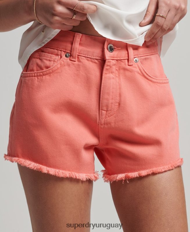 uy Superdry mujer shorts de mezclilla de tiro alto coral DT2N8Z3104 ropa