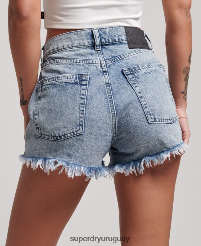 uy Superdry mujer shorts de mezclilla de tiro alto de algodón orgánico studios azul claro DT2N8Z3097 ropa