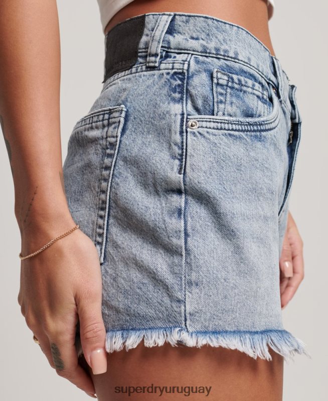 uy Superdry mujer shorts de mezclilla de tiro alto de algodón orgánico studios azul claro DT2N8Z3097 ropa