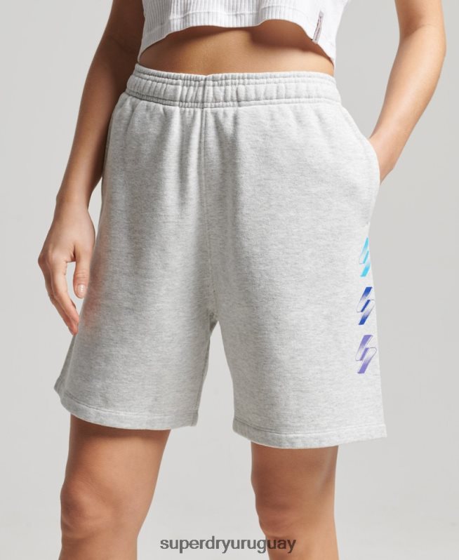 uy Superdry mujer shorts de niño con logo de semitono gris DT2N8Z3165 ropa