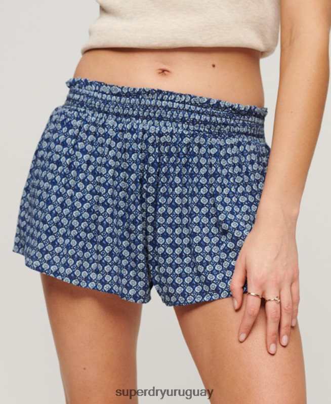 uy Superdry mujer shorts de playa fruncidos azul DT2N8Z2056 ropa