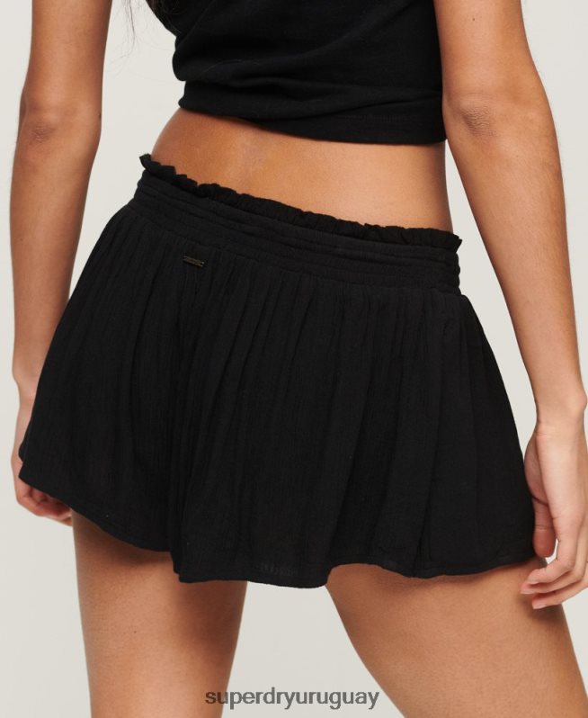 uy Superdry mujer shorts de playa fruncidos negro DT2N8Z2049 ropa