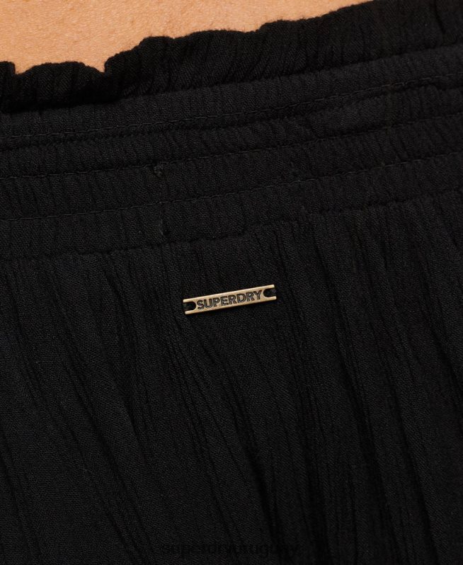 uy Superdry mujer shorts de playa fruncidos negro DT2N8Z2049 ropa