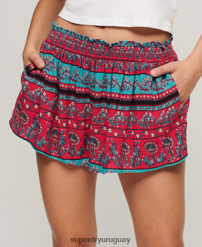 uy Superdry mujer shorts de playa fruncidos rosa DT2N8Z2076 ropa