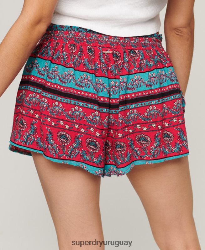 uy Superdry mujer shorts de playa fruncidos rosa DT2N8Z2076 ropa
