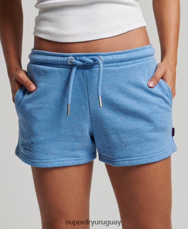 uy Superdry mujer shorts de punto con logo vintage bordado azul DT2N8Z3113 ropa