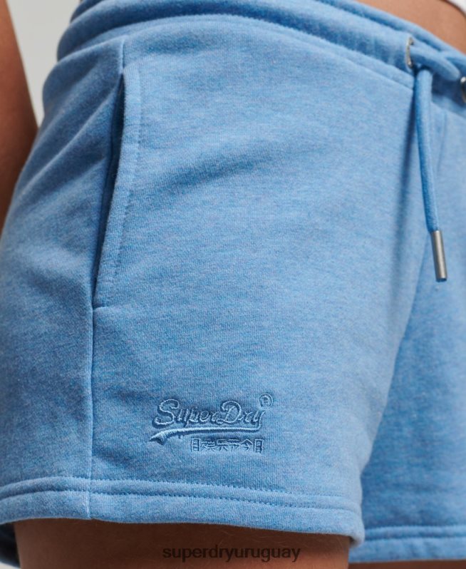 uy Superdry mujer shorts de punto con logo vintage bordado azul DT2N8Z3113 ropa
