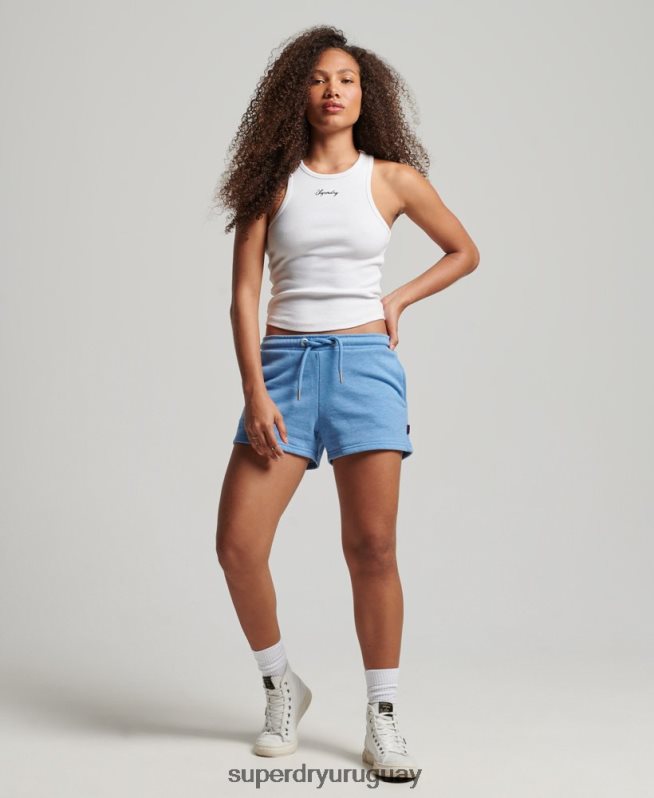 uy Superdry mujer shorts de punto con logo vintage bordado azul DT2N8Z3113 ropa