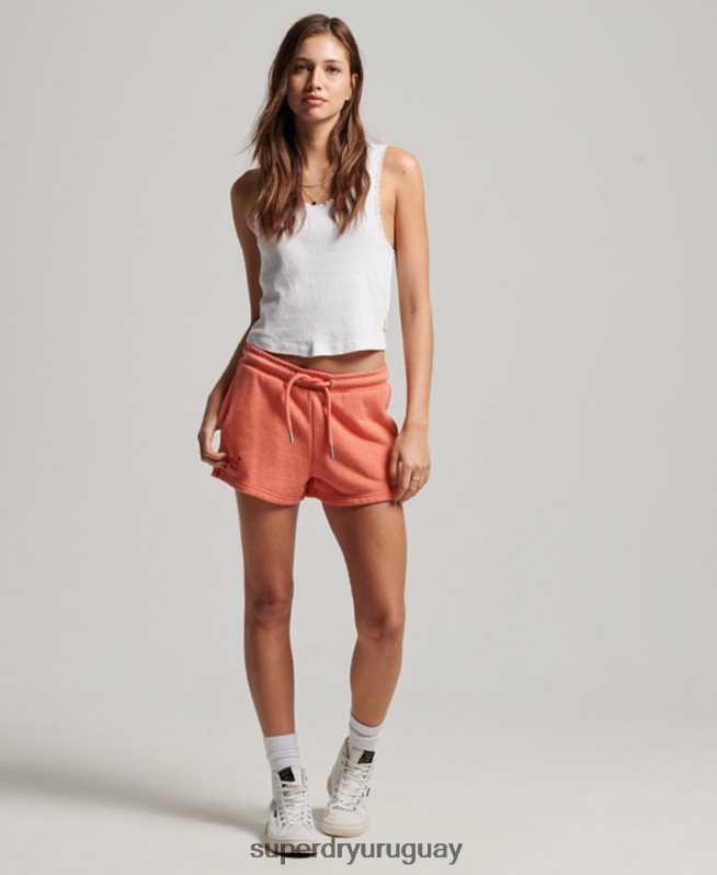 uy Superdry mujer shorts de punto con logo vintage bordado coral DT2N8Z3114 ropa