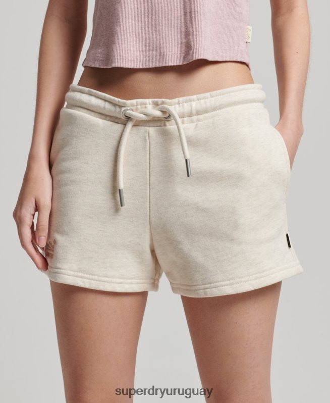uy Superdry mujer shorts de punto con logo vintage bordado crema DT2N8Z2181 ropa