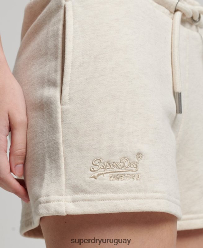 uy Superdry mujer shorts de punto con logo vintage bordado crema DT2N8Z2181 ropa