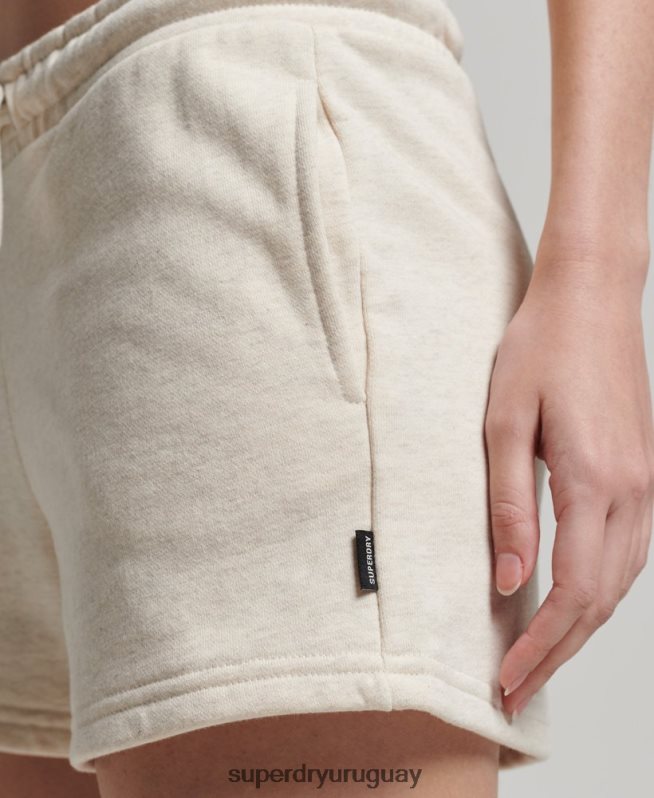 uy Superdry mujer shorts de punto con logo vintage bordado crema DT2N8Z2181 ropa
