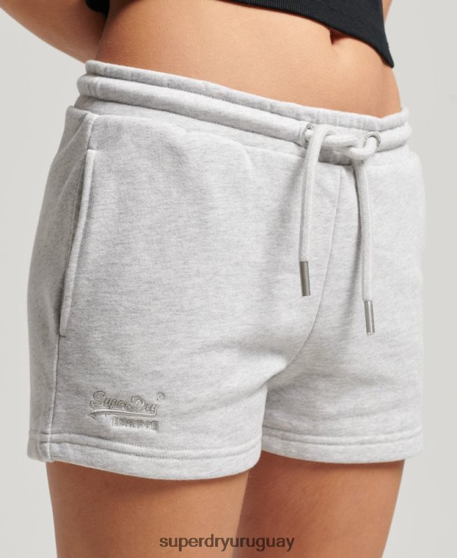 uy Superdry mujer shorts de punto con logo vintage bordado gris claro DT2N8Z3118 ropa