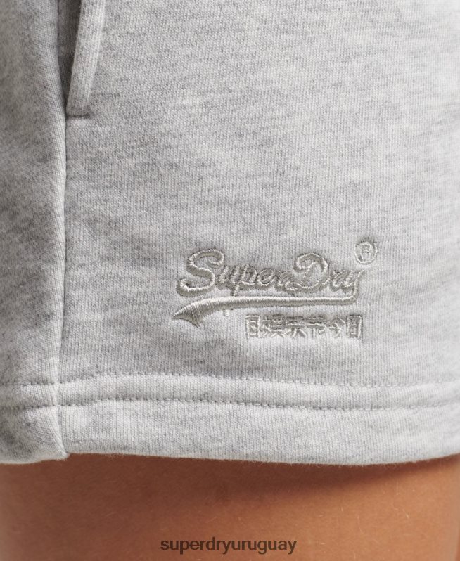 uy Superdry mujer shorts de punto con logo vintage bordado gris claro DT2N8Z3118 ropa