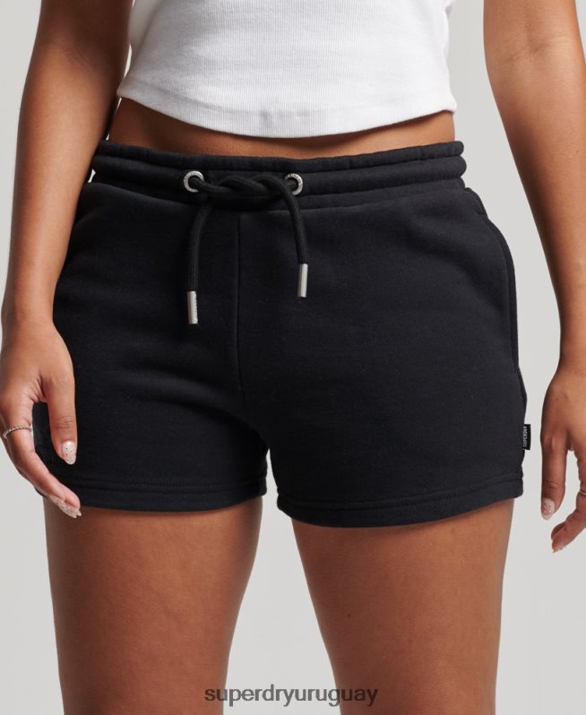uy Superdry mujer shorts de punto con logo vintage bordado negro DT2N8Z3125 ropa