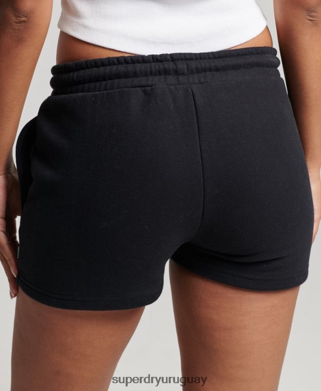 uy Superdry mujer shorts de punto con logo vintage bordado negro DT2N8Z3125 ropa