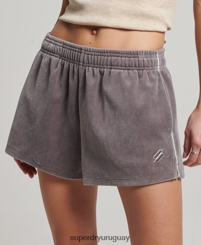 uy Superdry mujer shorts de terciopelo con logo gris DT2N8Z3146 ropa