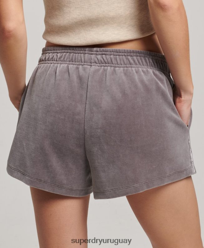 uy Superdry mujer shorts de terciopelo con logo gris DT2N8Z3146 ropa