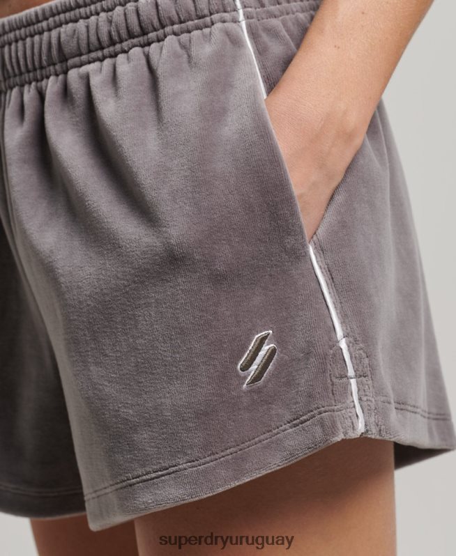 uy Superdry mujer shorts de terciopelo con logo gris DT2N8Z3146 ropa